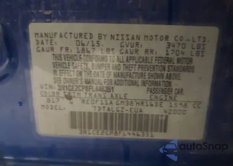 2015 Nissan Versa Note Sr from USA, damaged, VIN 3N1CE2CP8FL446351